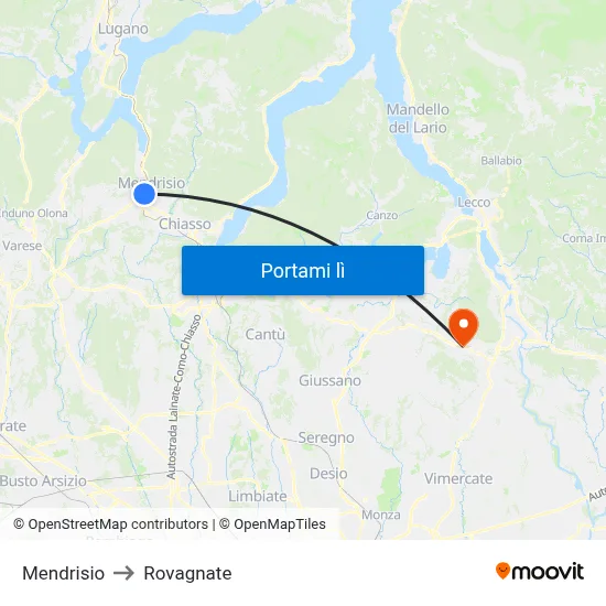 Mendrisio to Rovagnate map