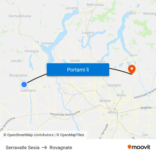 Serravalle Sesia to Rovagnate map