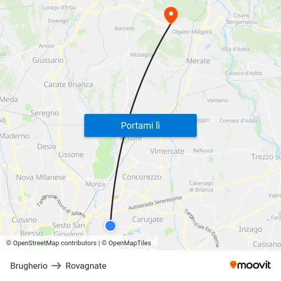 Brugherio to Rovagnate map