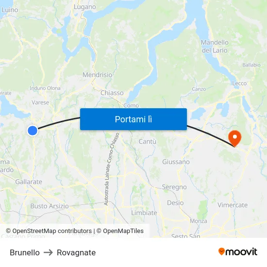 Brunello to Rovagnate map