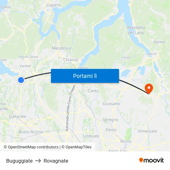 Buguggiate to Rovagnate map