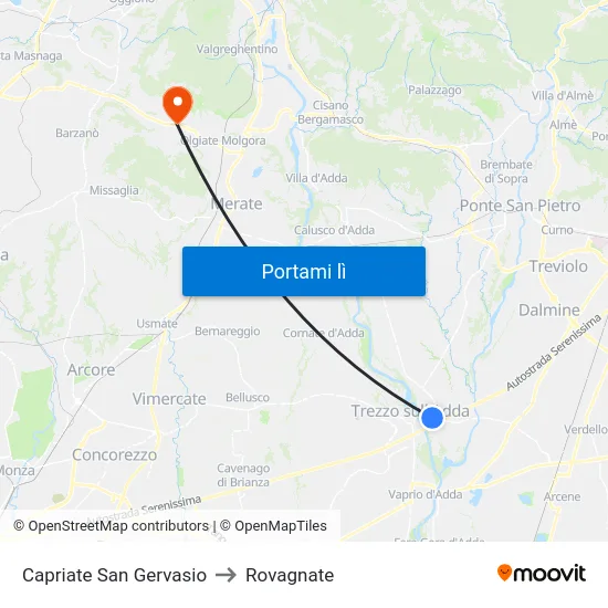 Capriate San Gervasio to Rovagnate map