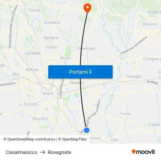 Casalmaiocco to Rovagnate map