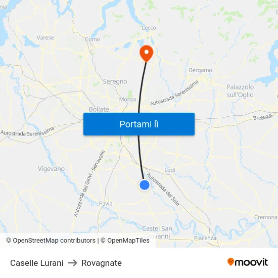Caselle Lurani to Rovagnate map