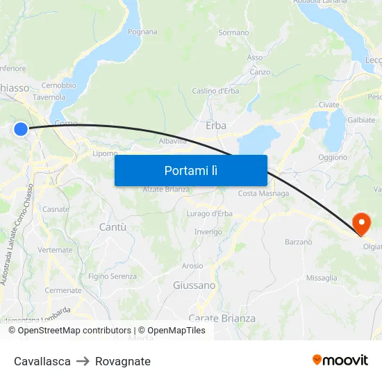 Cavallasca to Rovagnate map