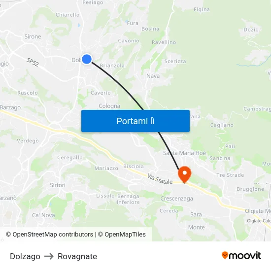 Dolzago to Rovagnate map