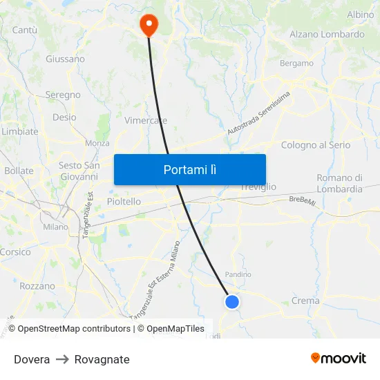 Dovera to Rovagnate map