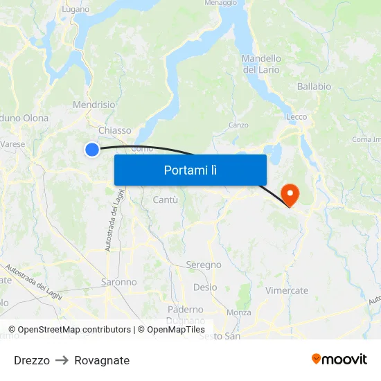 Drezzo to Rovagnate map