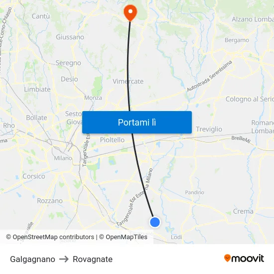 Galgagnano to Rovagnate map
