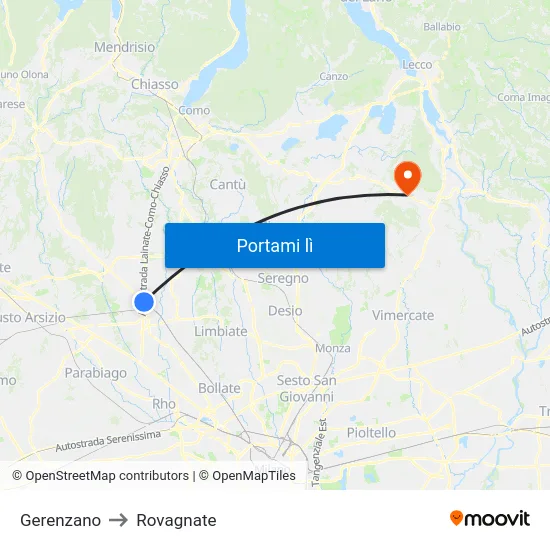 Gerenzano to Rovagnate map