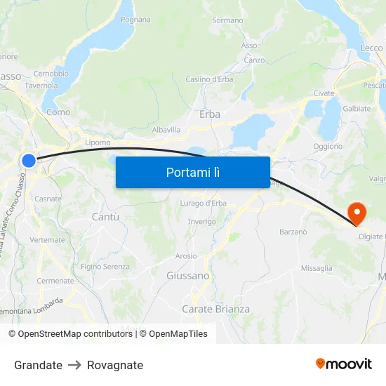 Grandate to Rovagnate map