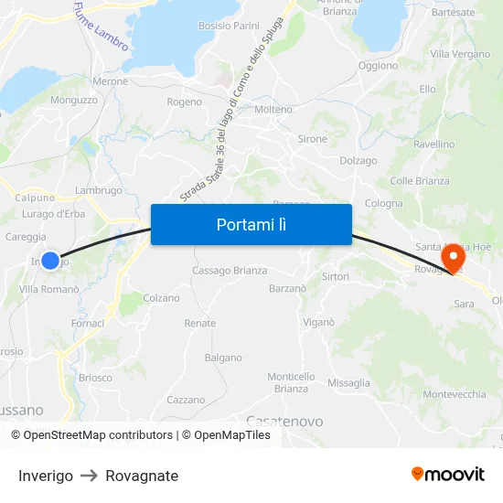Inverigo to Rovagnate map