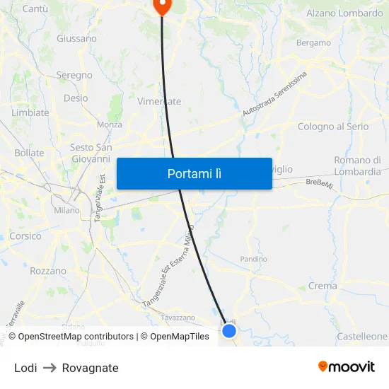 Lodi to Rovagnate map