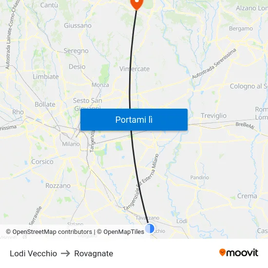 Lodi Vecchio to Rovagnate map