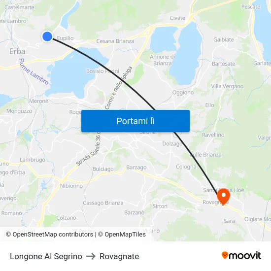 Longone Al Segrino to Rovagnate map