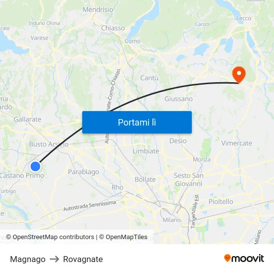 Magnago to Rovagnate map
