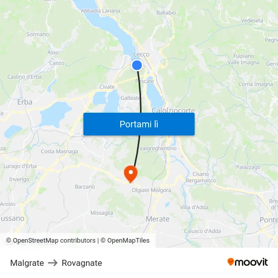 Malgrate to Rovagnate map