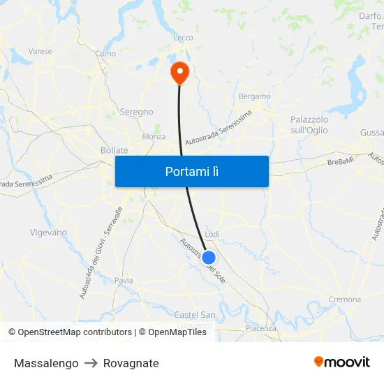 Massalengo to Rovagnate map