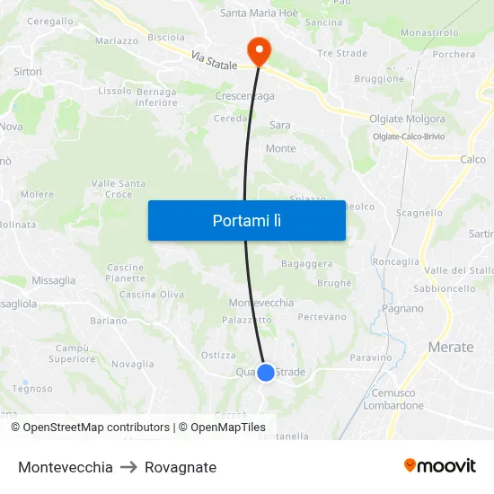 Montevecchia to Rovagnate map