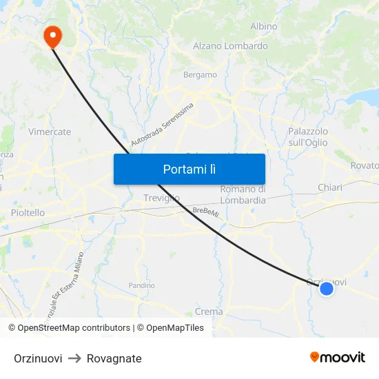 Orzinuovi to Rovagnate map