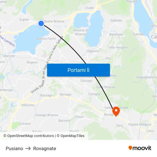 Pusiano to Rovagnate map