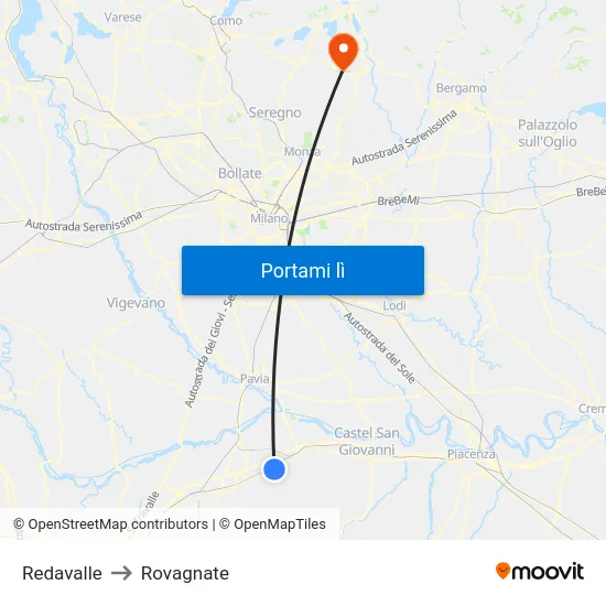 Redavalle to Rovagnate map