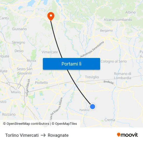 Torlino Vimercati to Rovagnate map