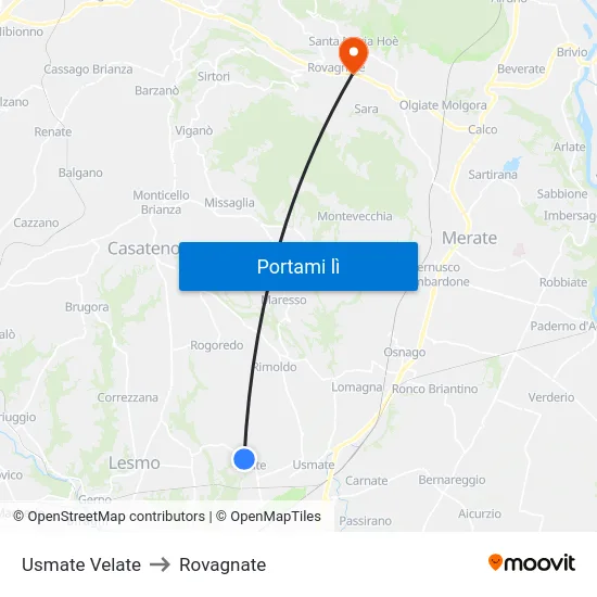 Usmate Velate to Rovagnate map