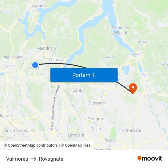 Valmorea to Rovagnate map