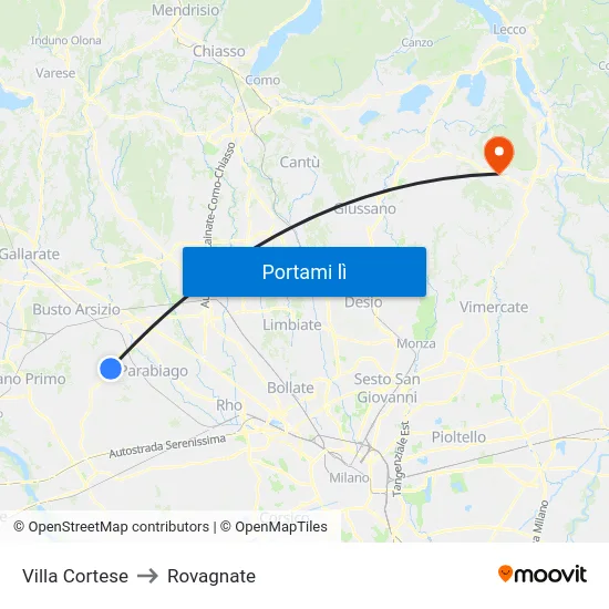 Villa Cortese to Rovagnate map