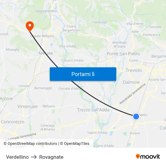 Verdellino to Rovagnate map