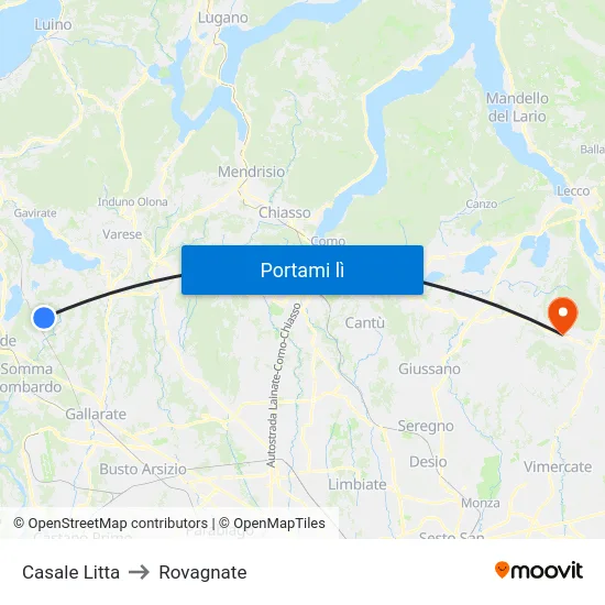 Casale Litta to Rovagnate map