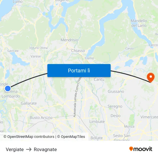 Vergiate to Rovagnate map