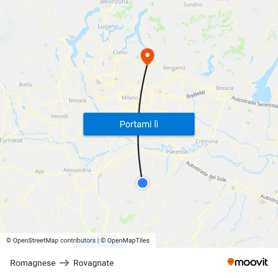 Romagnese to Rovagnate map