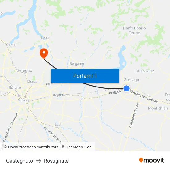 Castegnato to Rovagnate map