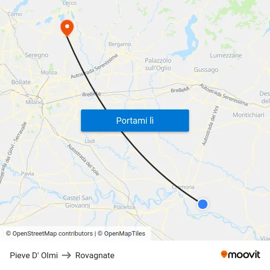 Pieve D' Olmi to Rovagnate map