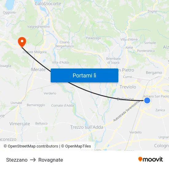 Stezzano to Rovagnate map