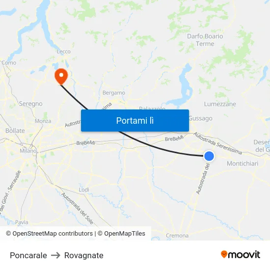 Poncarale to Rovagnate map