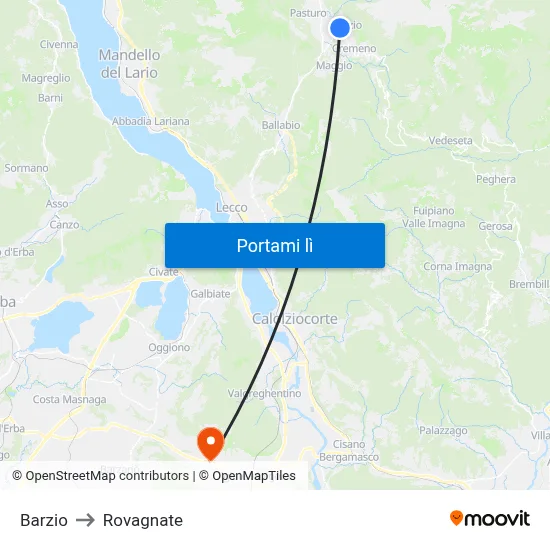 Barzio to Rovagnate map