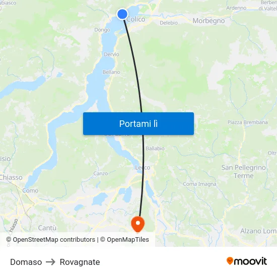 Domaso to Rovagnate map