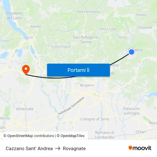 Cazzano Sant' Andrea to Rovagnate map