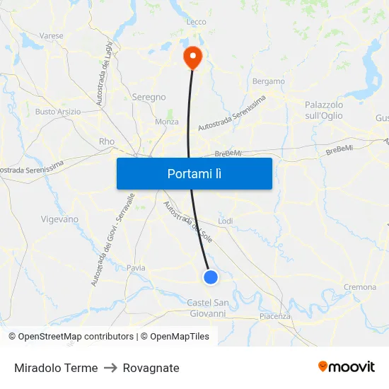 Miradolo Terme to Rovagnate map