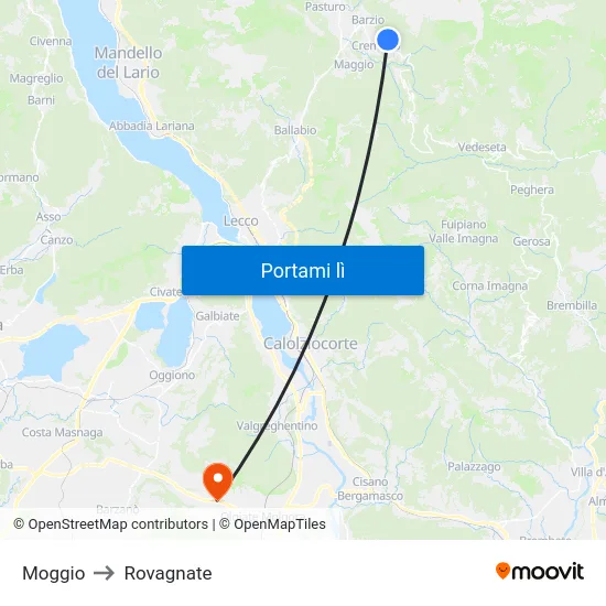 Moggio to Rovagnate map