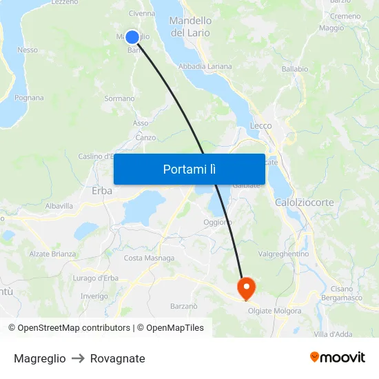 Magreglio to Rovagnate map