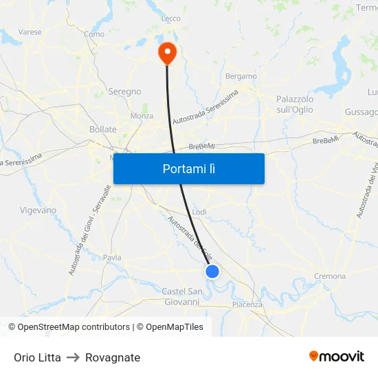Orio Litta to Rovagnate map