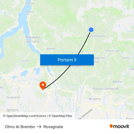 Olmo Al Brembo to Rovagnate map
