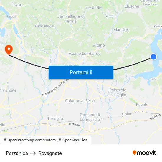 Parzanica to Rovagnate map