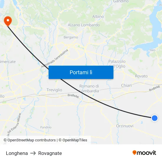 Longhena to Rovagnate map