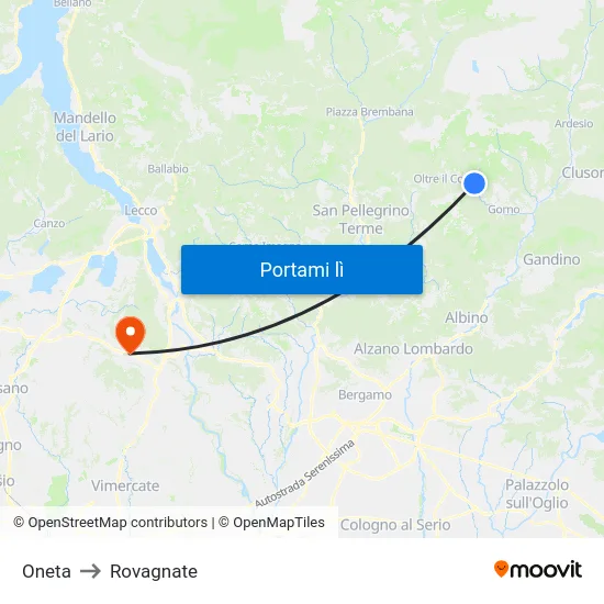 Oneta to Rovagnate map