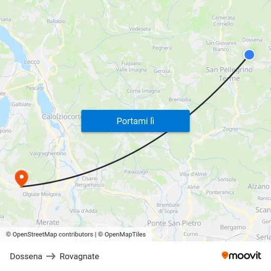 Dossena to Rovagnate map